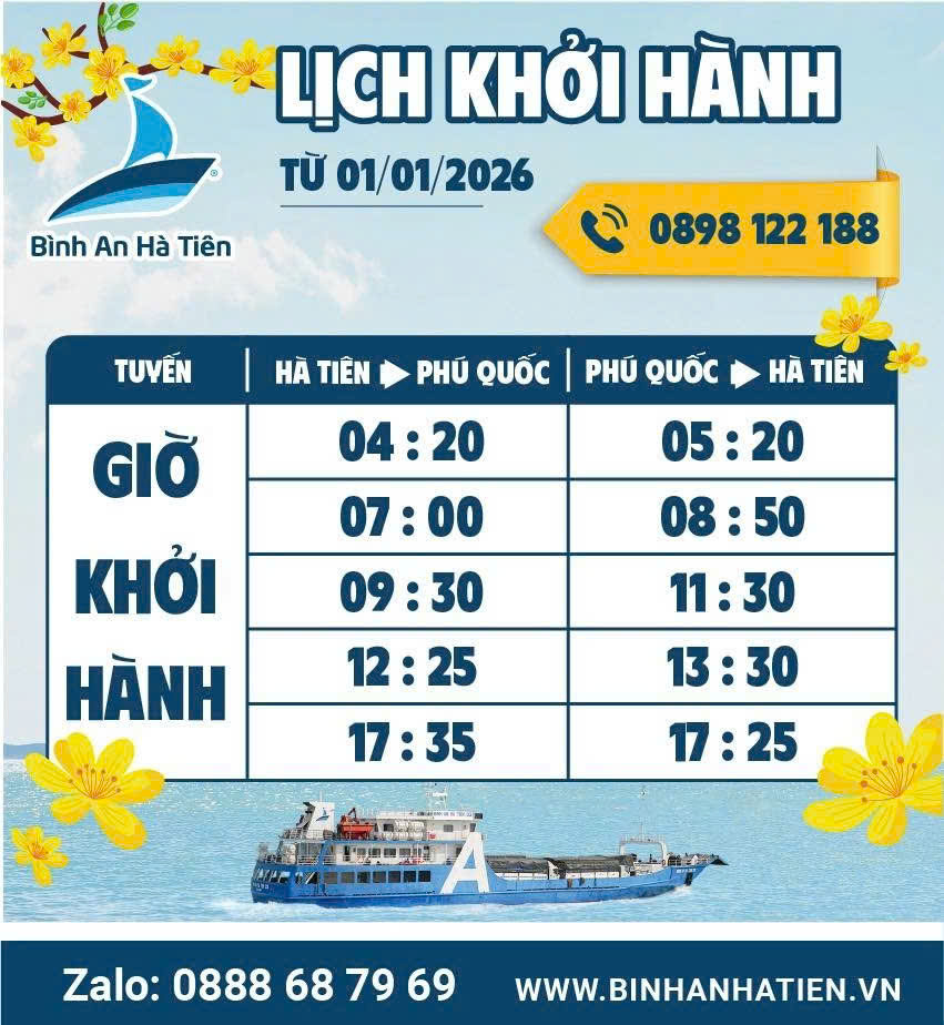 4. Phà Bình An Hà Tiên (áp dụng từ ngày 01/01/2026)